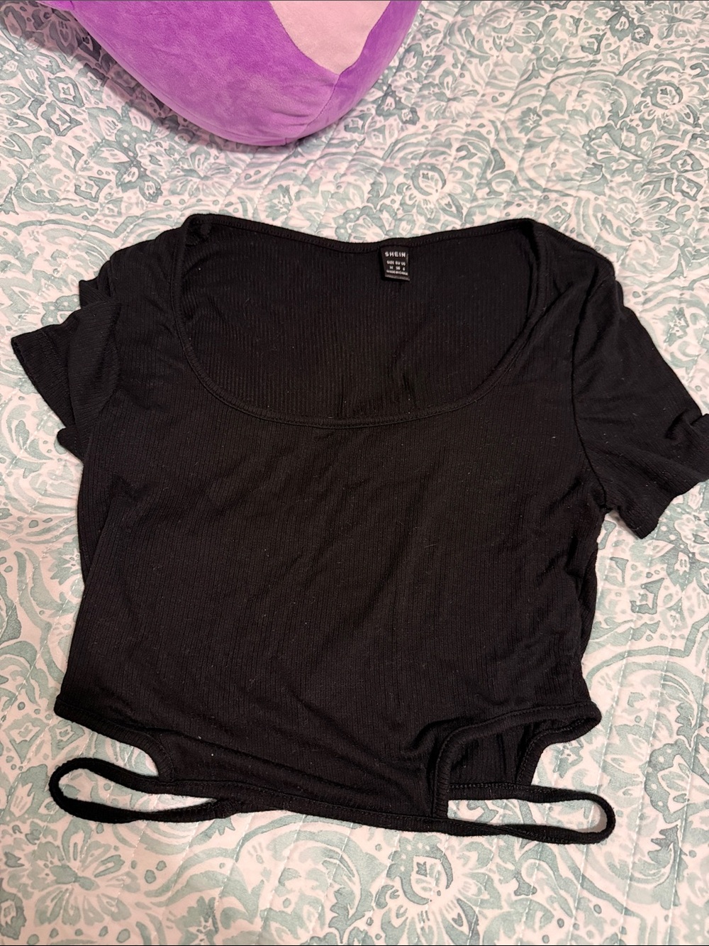 Black Ribbed Side Cut Women's Top